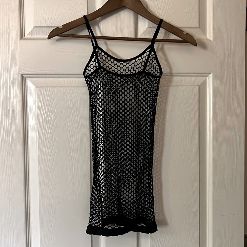 Long Black Fishnet inspired strappy stretch tank.